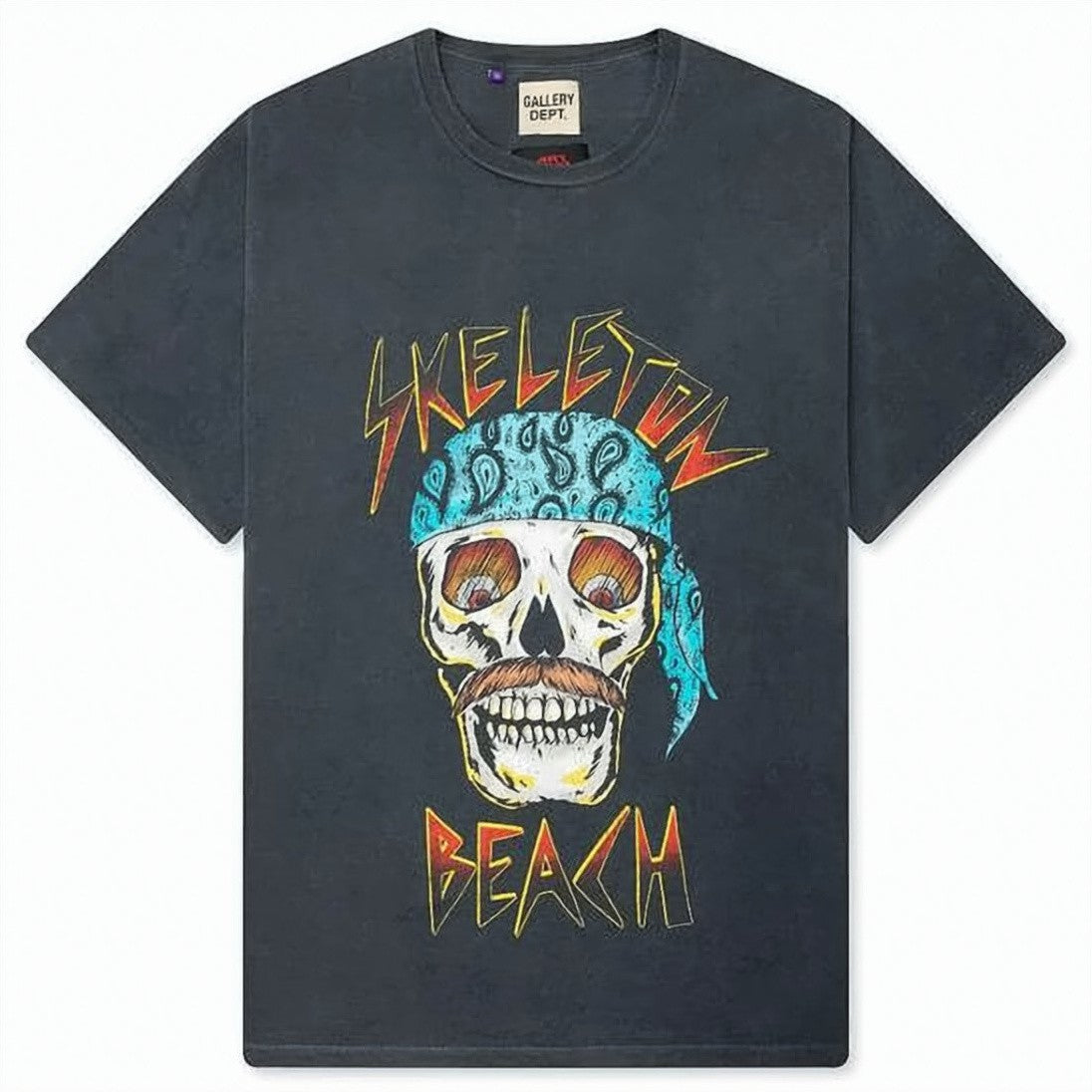 Gallery Dept. Washed Black Graphic T-Shirt With Skull