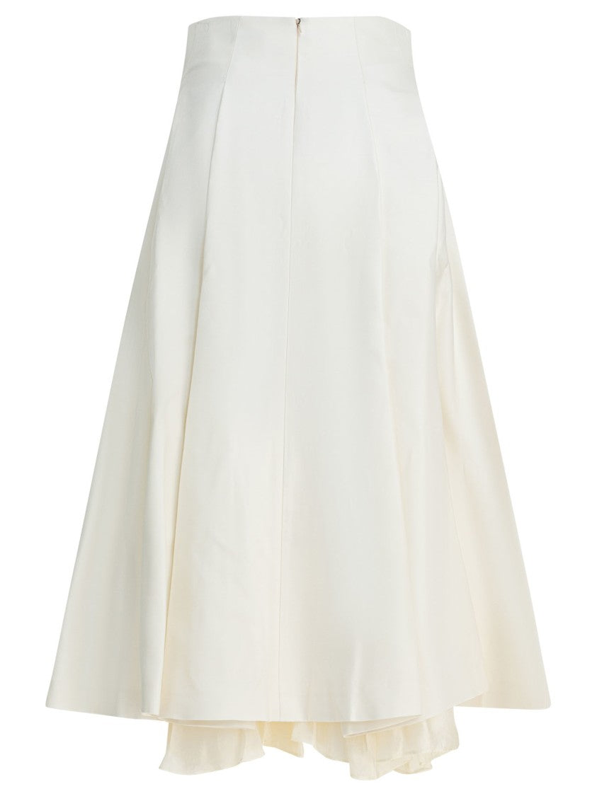 Sandbeige Flared Midi Skirt With Layered Hem