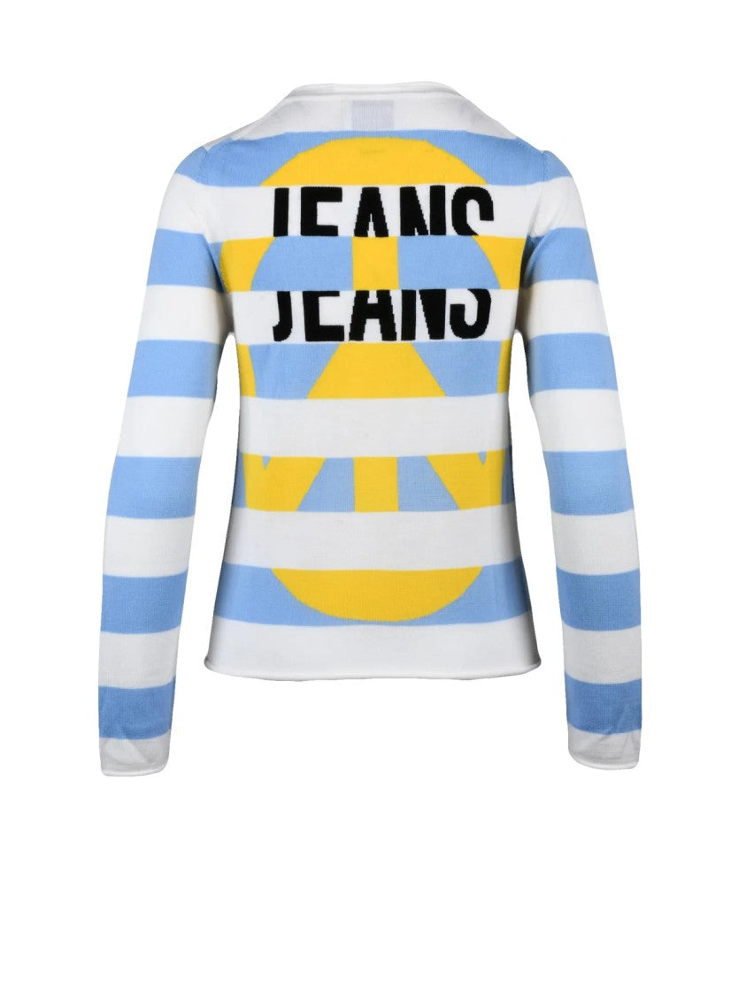 Mo5ch1no Jeans Horizontal Stripe Knit Top With Iconic Heart Design