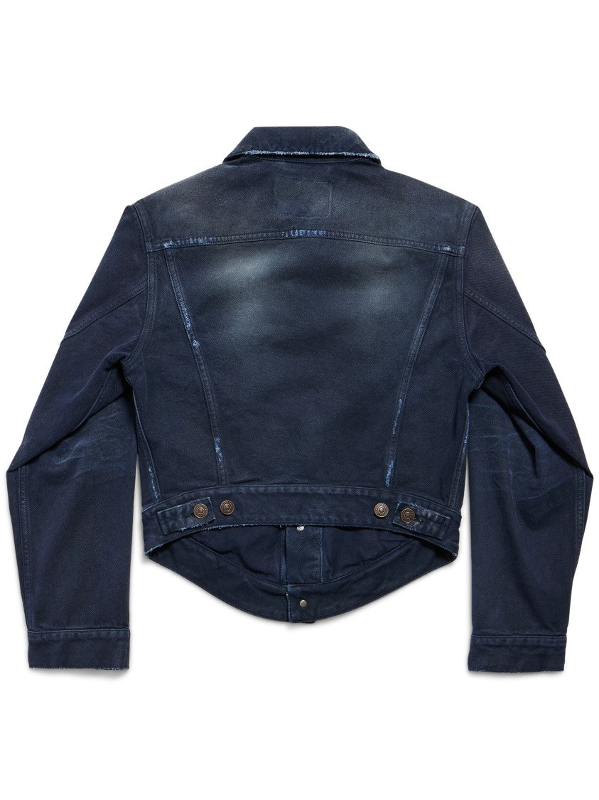 Balenciaga Blue Curved Waistband Structured Denim Jacket