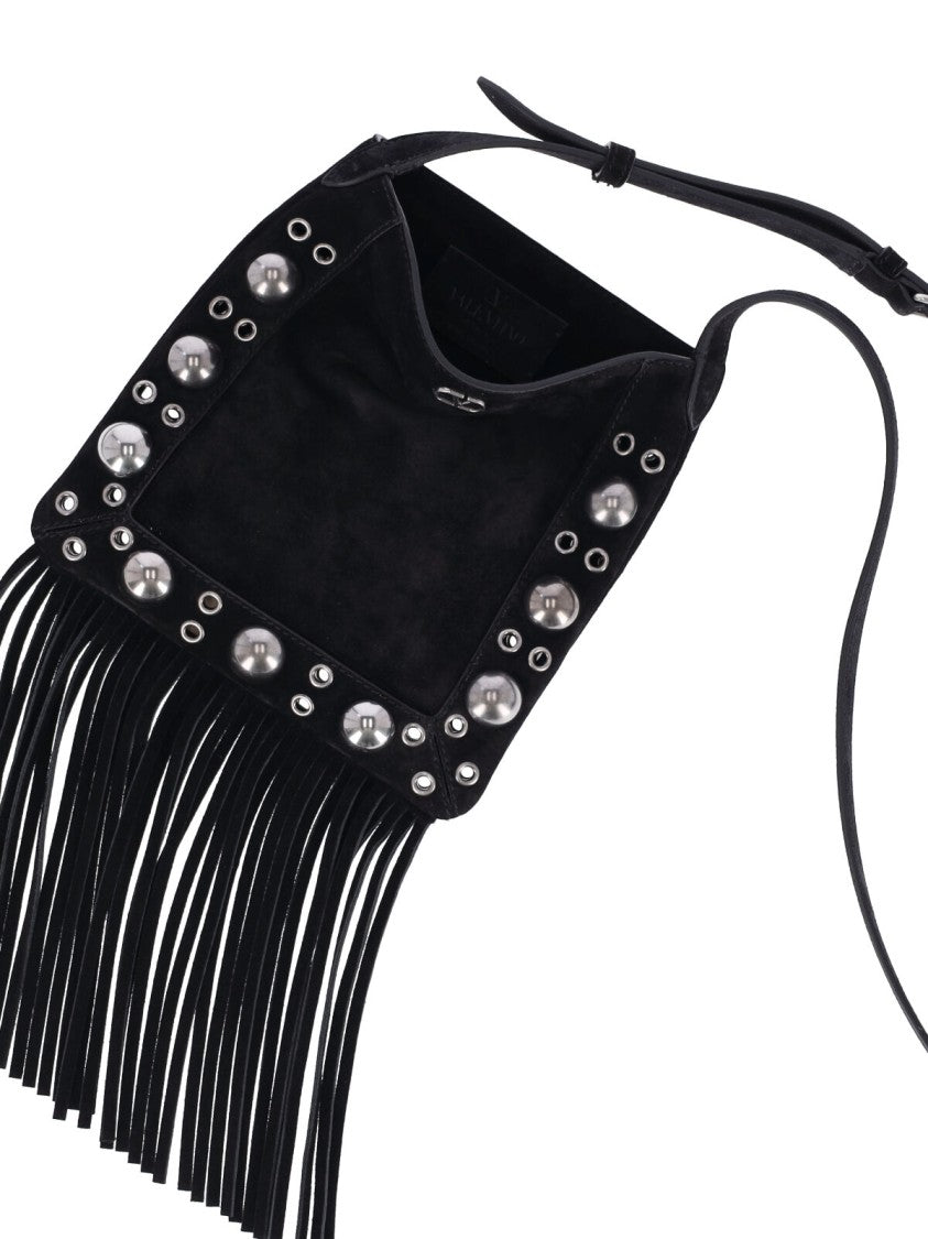 Valentino Garavani Nellcote Brown Calfskin Suede Fringe Small Shoulder Bag