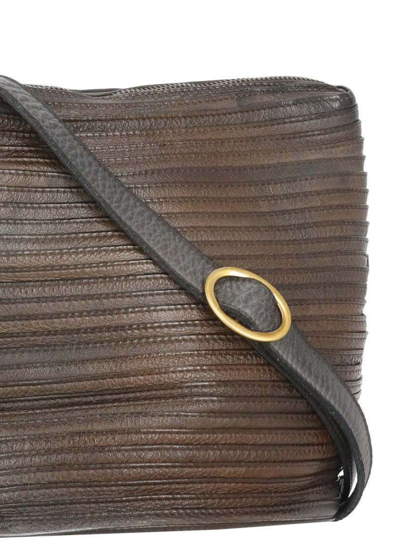 Majo Textured Leather Shoulder Bag With Adjustable Strap And Zip Closure