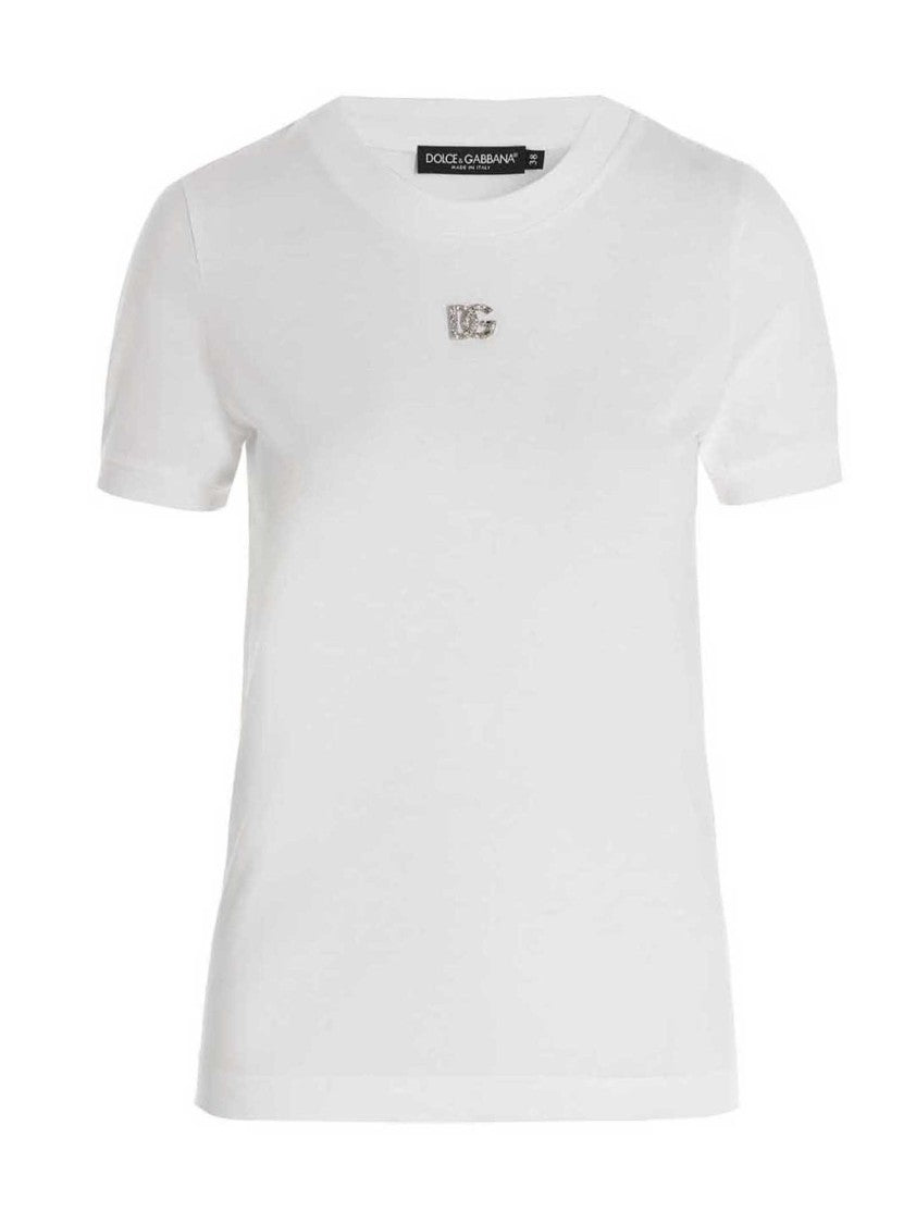Dolce & Gabbana Cotton Crew-Neck T-Shirt With Jewel Logo Pin
