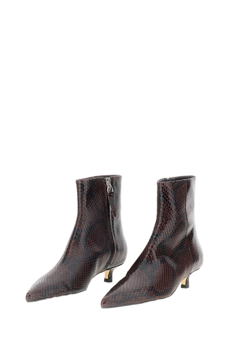 Aeydē Textured Snake-Print Leather Ankle Boots With Cigarette Heel
