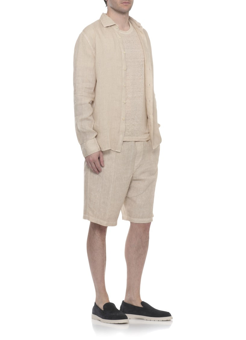120% Lino Beige Relaxed Linen Bermuda Shorts