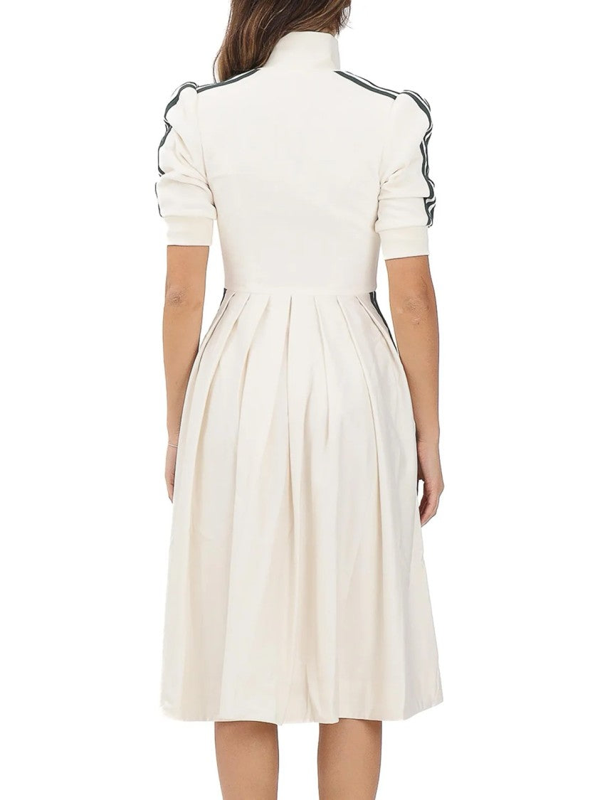 Adidas Velvet Midi Sheath Dress With Puff Sleeves And Versatile Bib