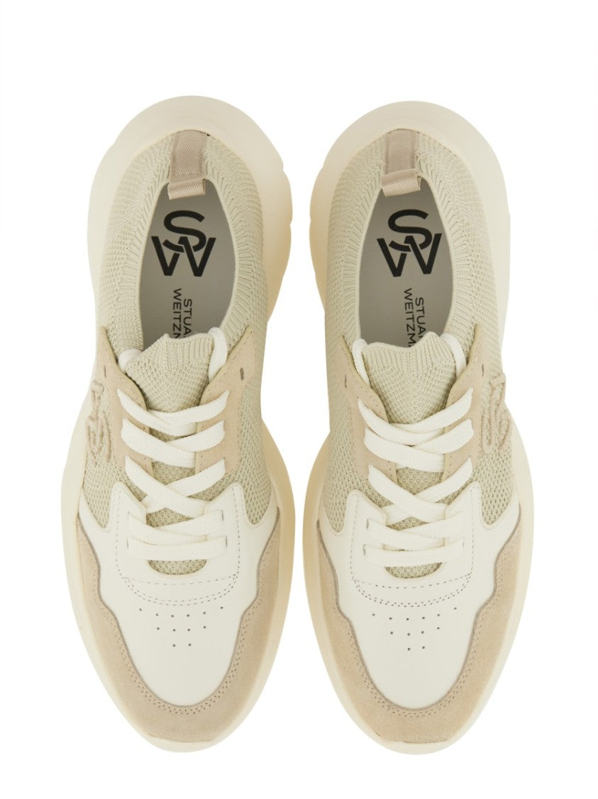 Stuart Weitzman Textured Mesh And Leather Sneakers With Chunky Sole