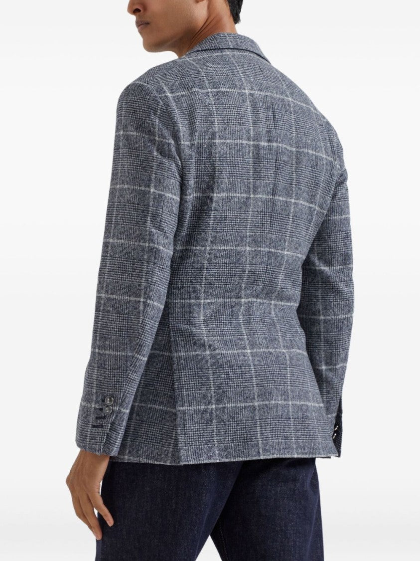Brunello Cucinelli Checkered Tailored Jacket With Notched Lapel And Buttoned Cuffs