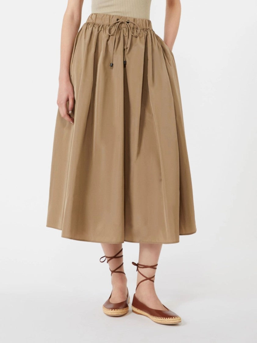 Max Mara Khaki Adjustable Drawstring Silk Midi Skirt