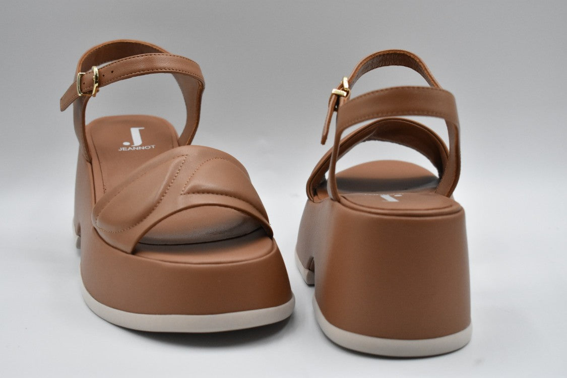 Jeannot Brown Leather Sandals With Adjustable Ankle Strap And Platform Sole