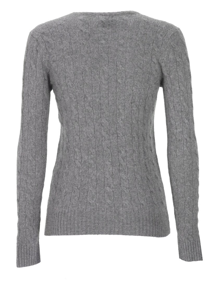 Polo Ralph Lauren Grey V-Neck Cable-Knit Wool Sweater