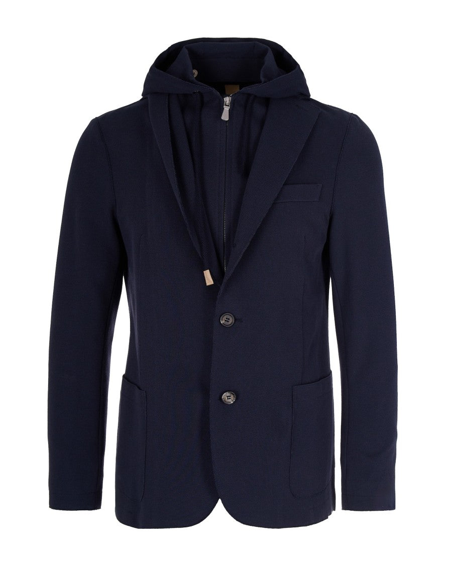 Eleventy Structured Blue Jacket With Adjustable Hood