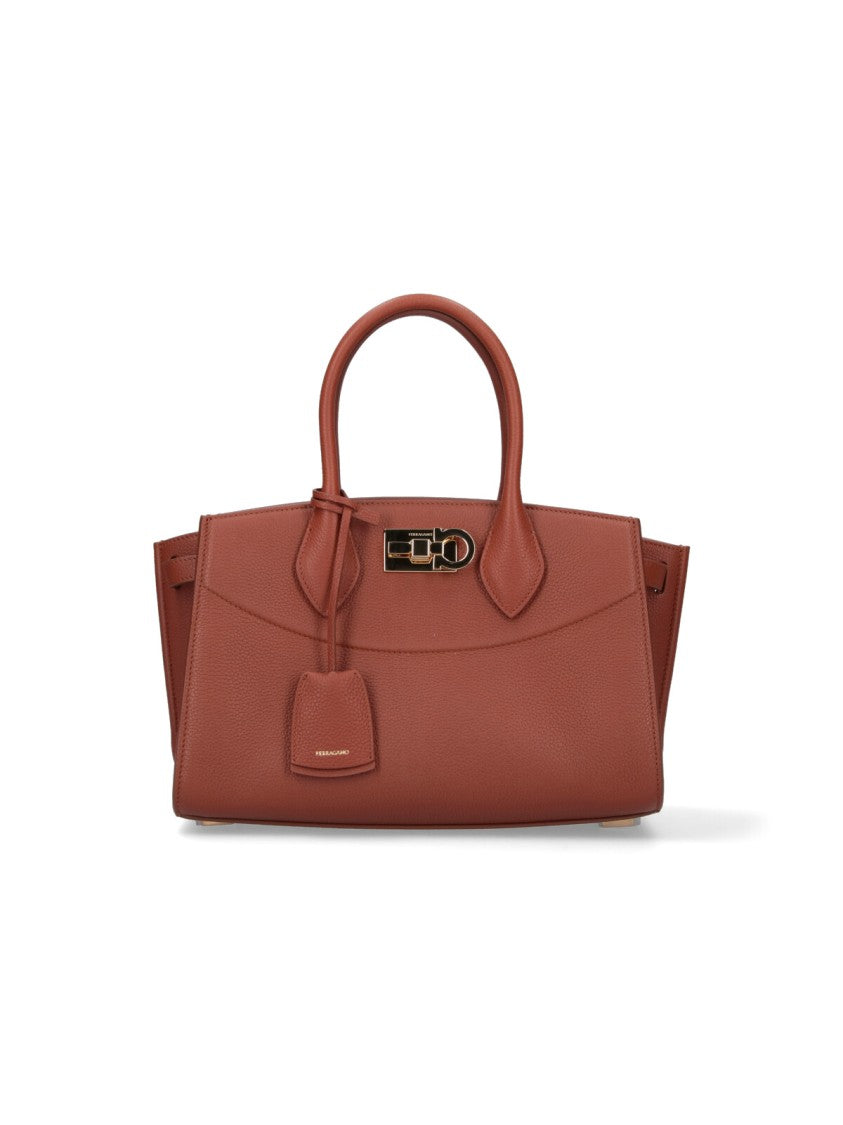 Ferragamo Brown Hammered Leather "Studio Soft" Medium Bag