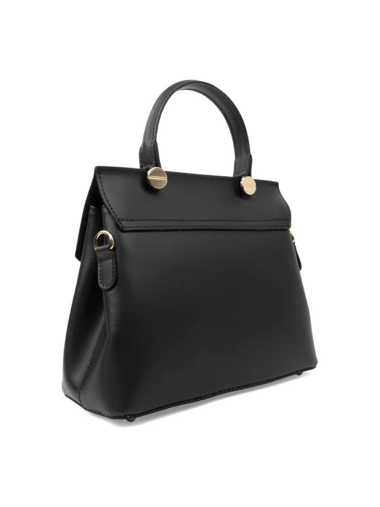 Adrianna Feretti Black Structured Leather Clasp Tote Bag