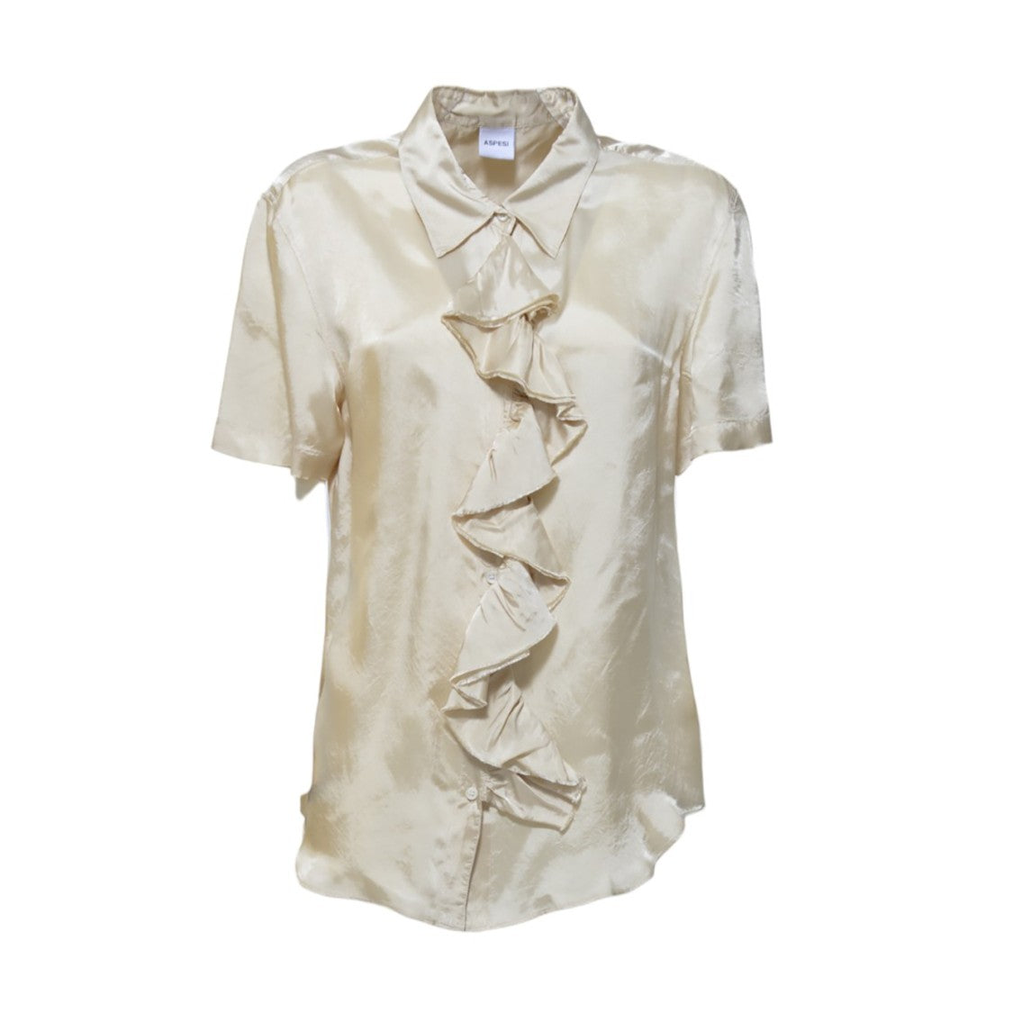 Aspesi Ecru Viscose Short Sleeve Blouse With Ruffles