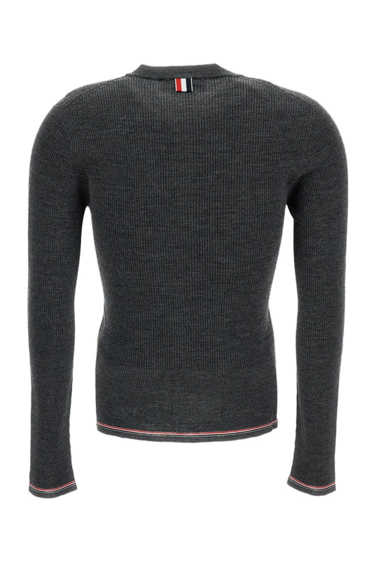 Thom Browne Grey Rib-Stitch Merino Wool Cardigan