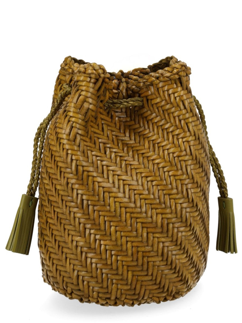 Dragon Diffusion Rich Tan Pompom Double Jump Leather Bucket Bag