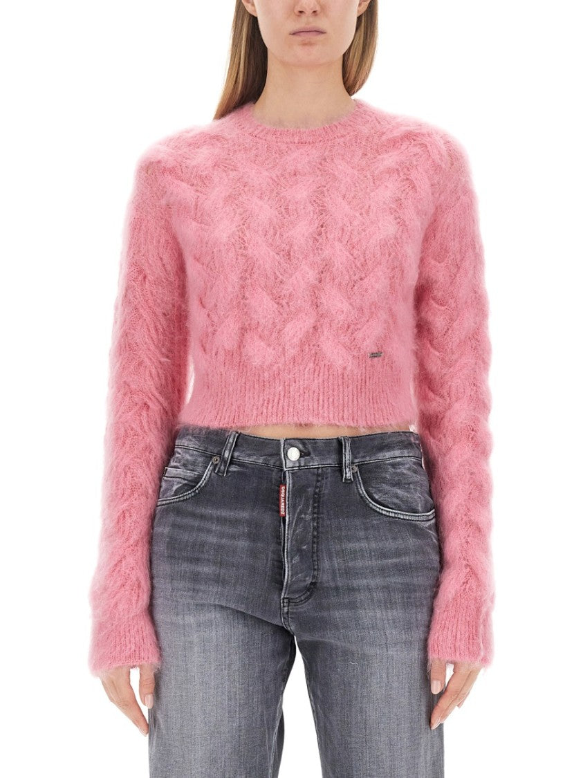 Dsquared2 Textured Cable Knit Cropped Sweater