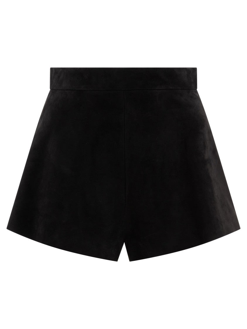 Max Mara Flared High-Waist Black Suede Shorts