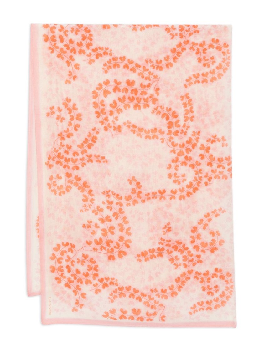 Lanvin Orange Pink Fern Leaf Print Scarf