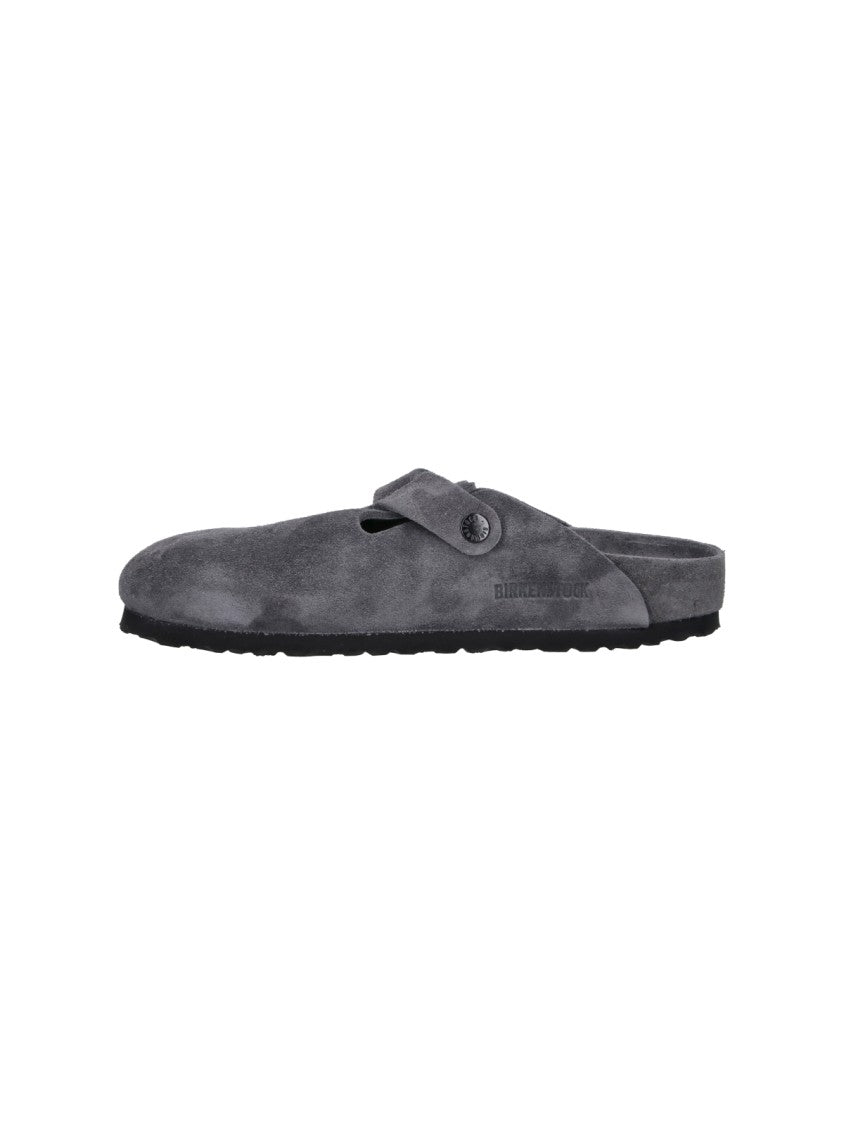 Birkenstock Grey Boston Leather Adjustable Straps Mules