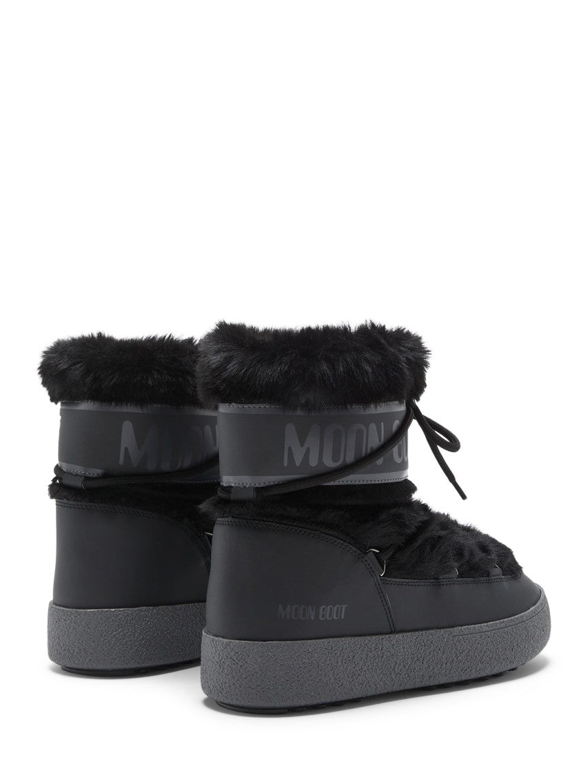 Moon Boot Mid-Height Black Faux Fur Boots With Textured Rubber Sole