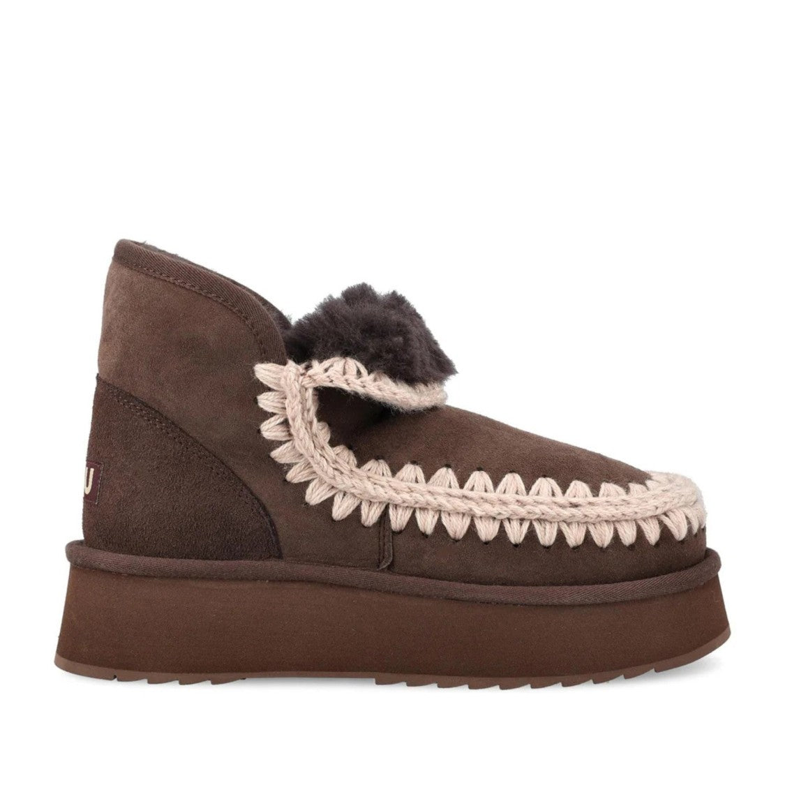 Mou Brown Eskimo Sheepskin Whipstitch Mini Boots