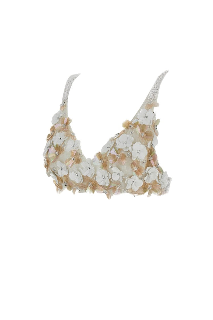 Parosh Floral Sequin Embellished Bandeau Top With Shoulder Straps