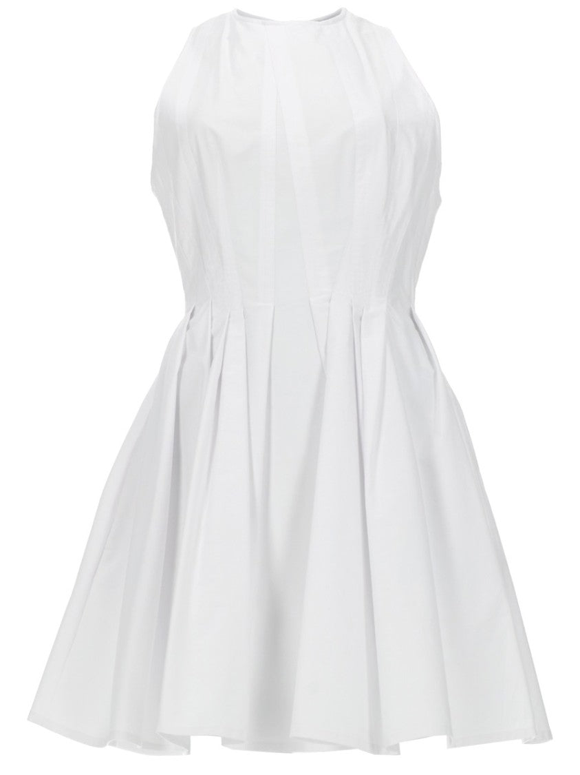 Sportmax Sleeveless White Mini Dress With Flared Pleated Skirt