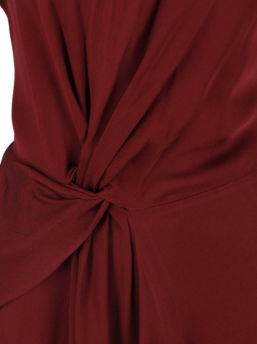 Victoria Beckham Burgundy Midi Dress With Draped Waist