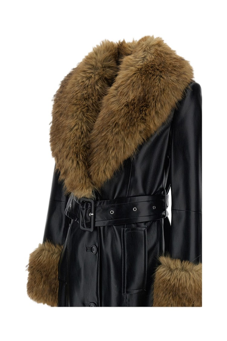 Stand Studio Estella Long Coat With Faux Fur Shawl Collar And Adjustable Belt