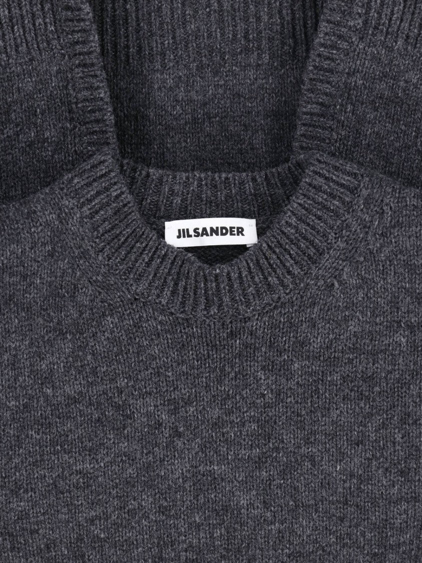 Jil Sander Textured Grey Knit Sweater With Open Slit Detail