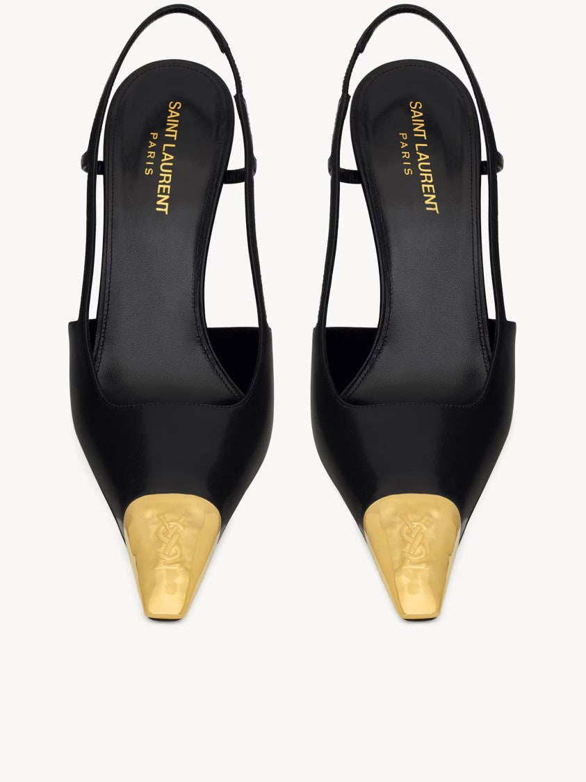 Saint Laurent Jeanne 110 Hammered Gold Leather Slingback Pumps