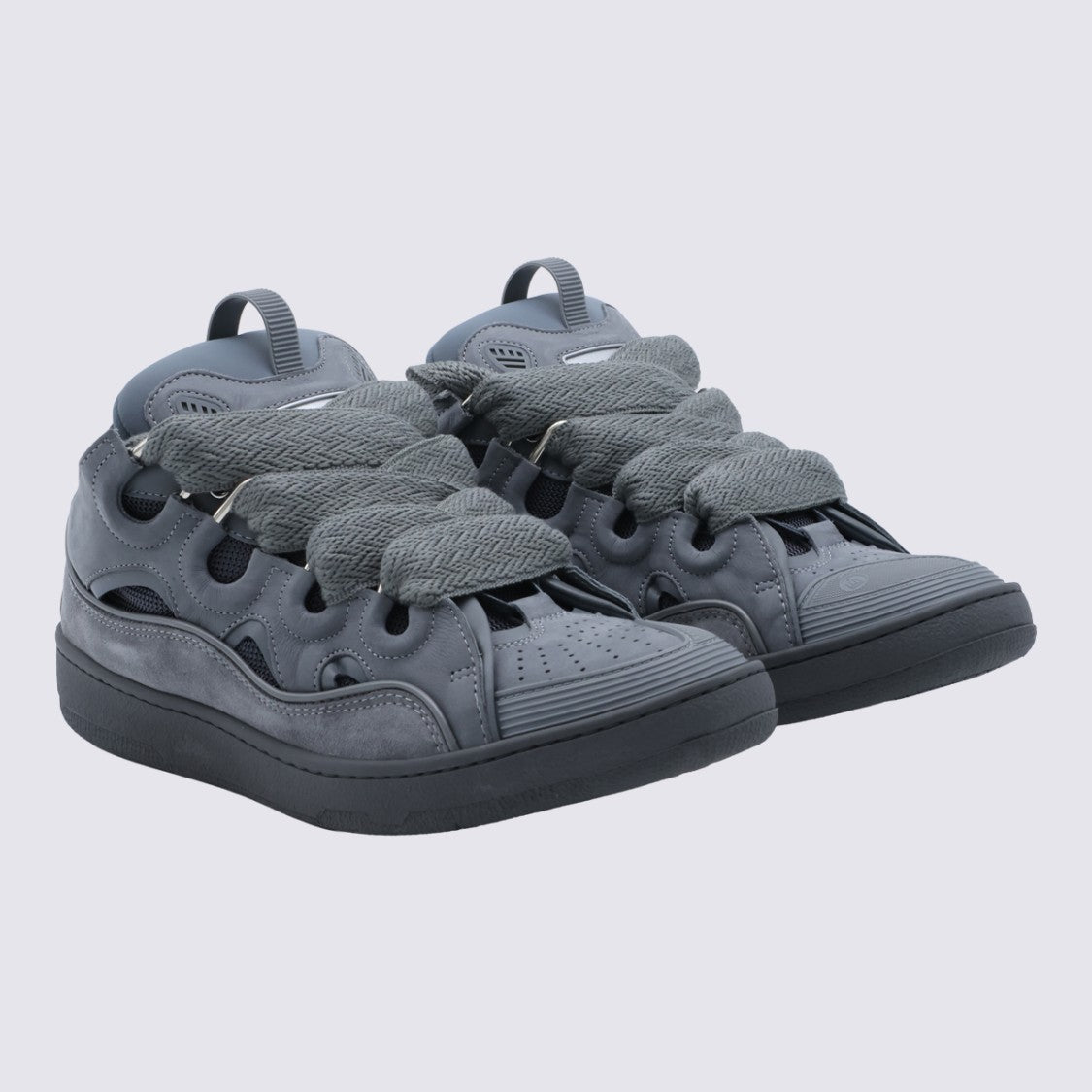 Lanvin Low-Top Matte Grey Sneakers With Textured Laces