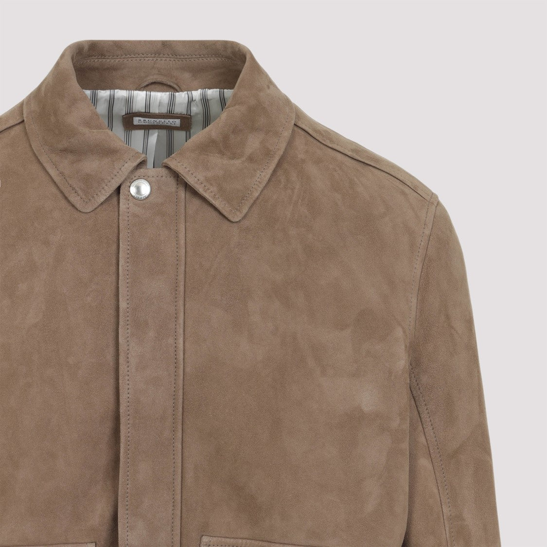 Brunello Cucinelli Brown Leather Bomber Jacket