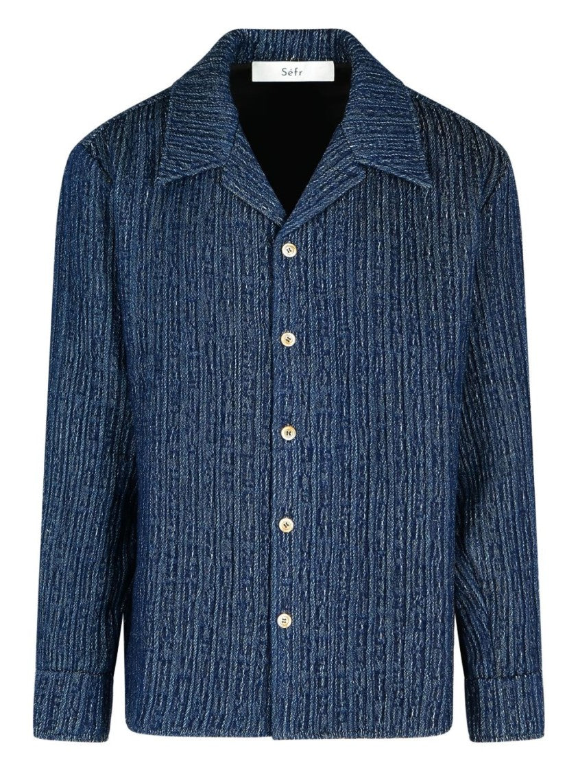 Séfr Textured Blue Ribbed Wes Shirt With Classic Collar