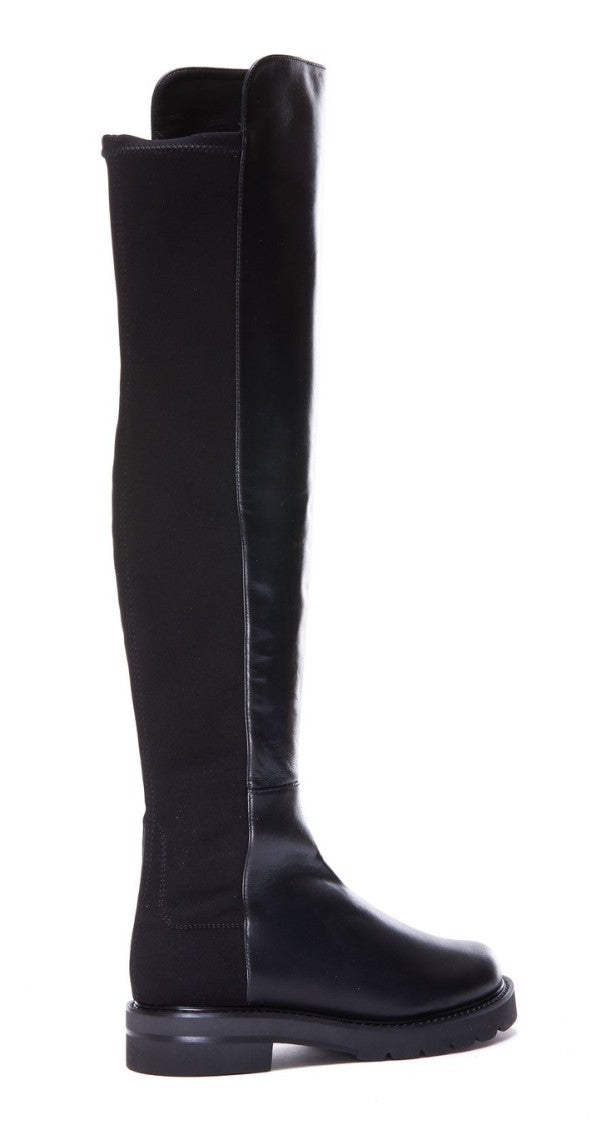 Stuart Weitzman Black 5050 Lift Leather-Suede Over-The-Knee Boots