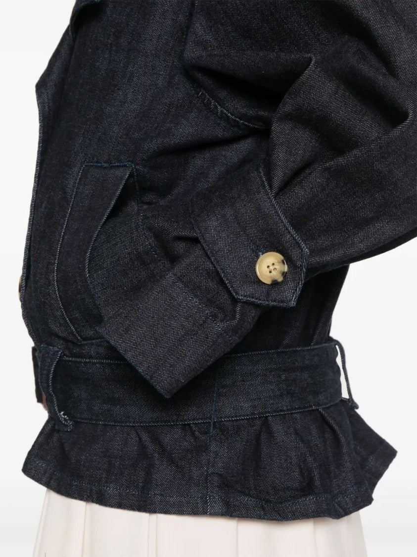 Self-Portrait Double-Breasted Denim Trench Jacket