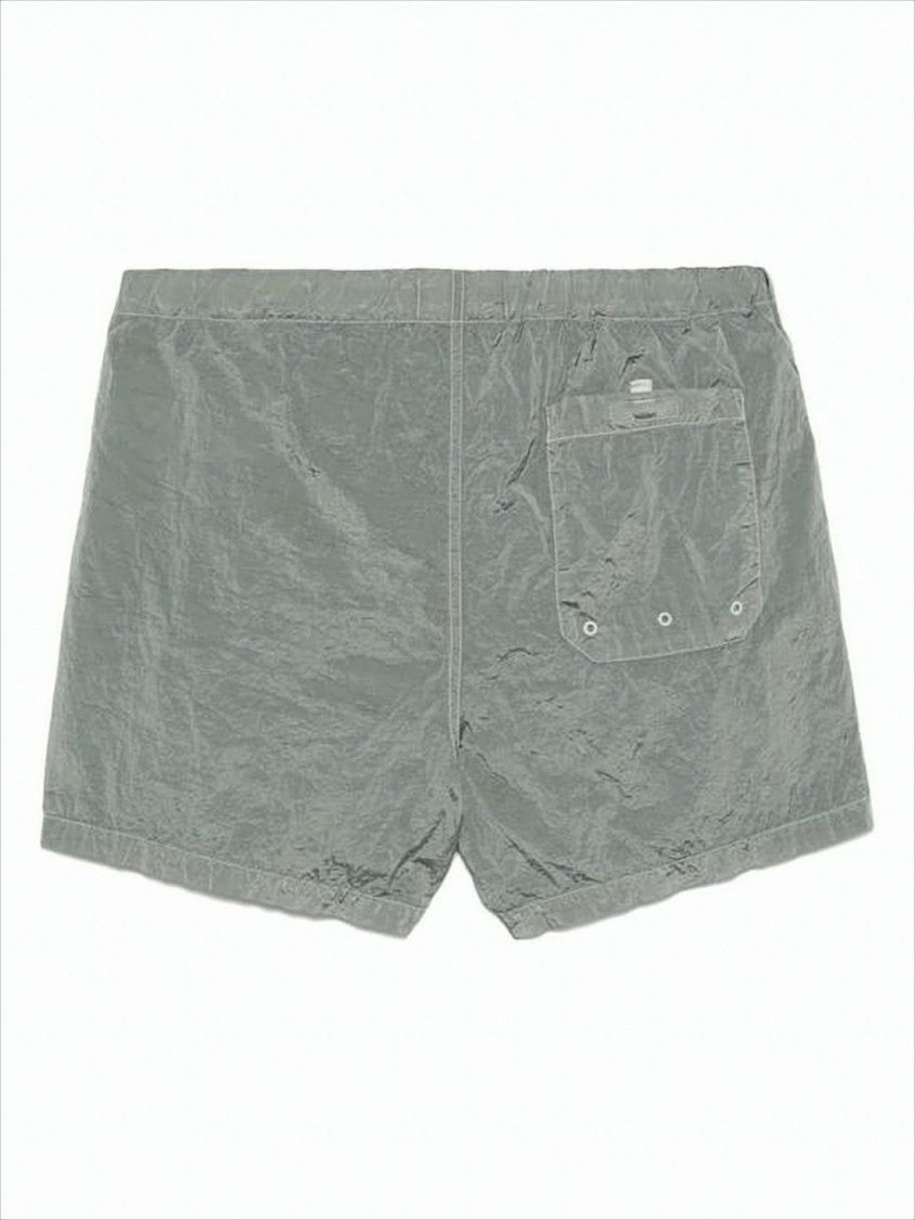 Stone Island Lightweight Green Shorts With Drawstring Waist And Patch Logo