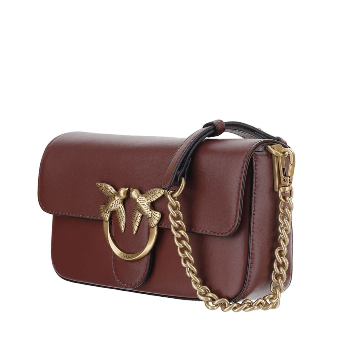 Pinko Dark Red Leather Gold Logo Shoulder Bag