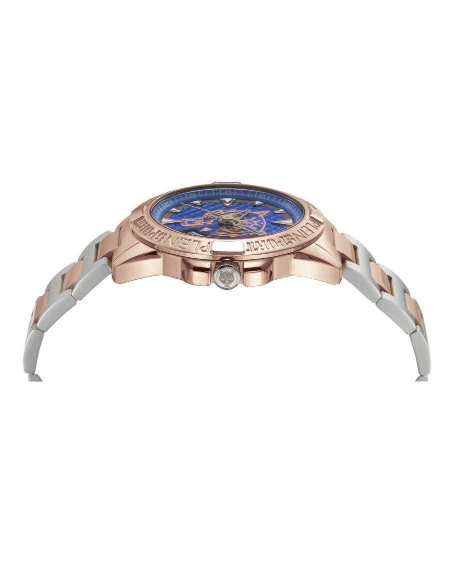 Plein Sport Two-Tone Bracelet Watch With Blue Guilloche Dial