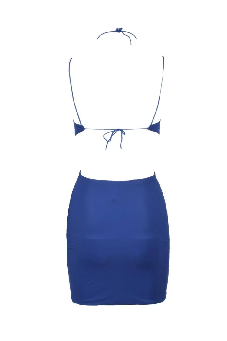 Amazuin Deep Blue Mini Dress With Cut-Out Details