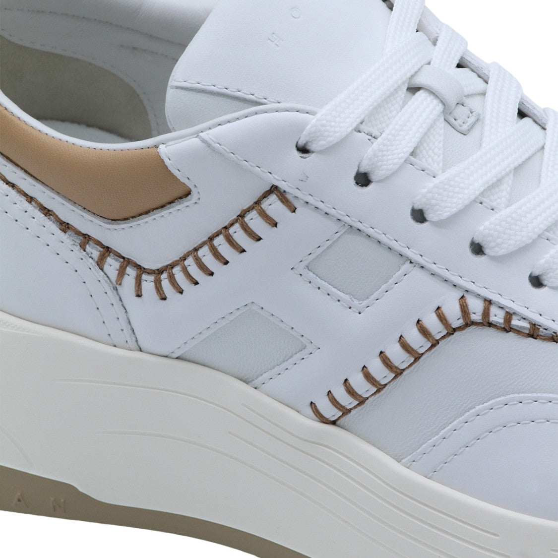 Hogan Chunky White Sneakers With Beige Accents