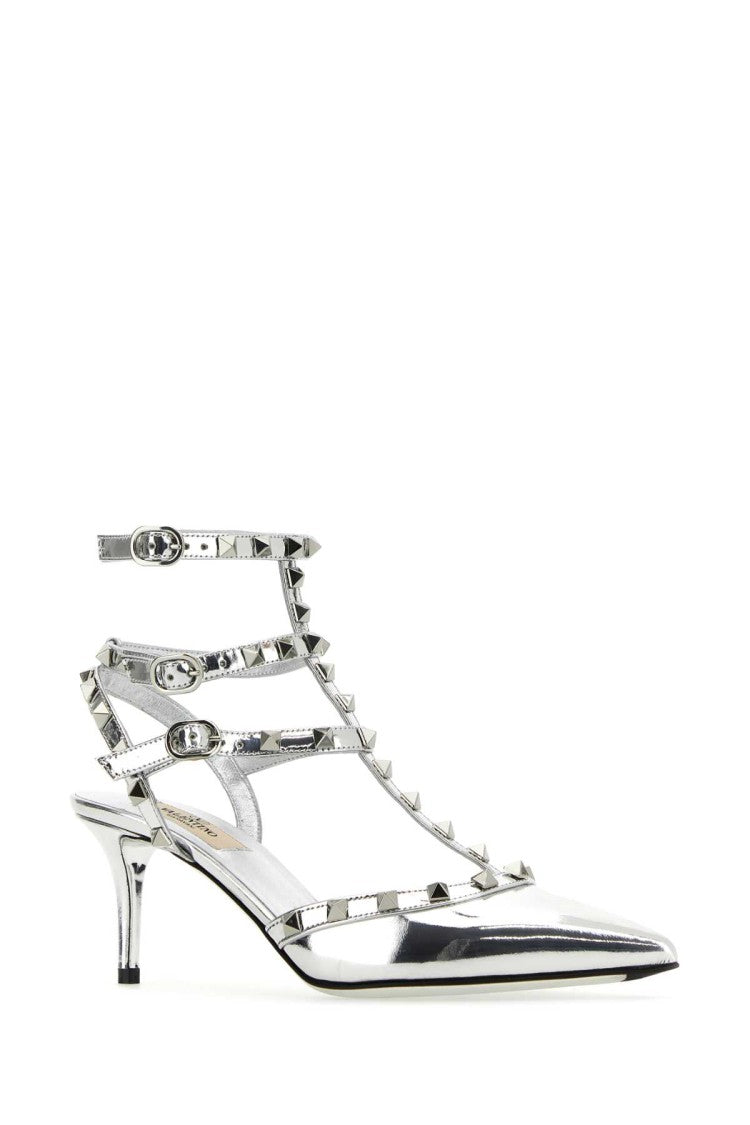 Valentino Garavani Silver Leather Rockstud Pumps