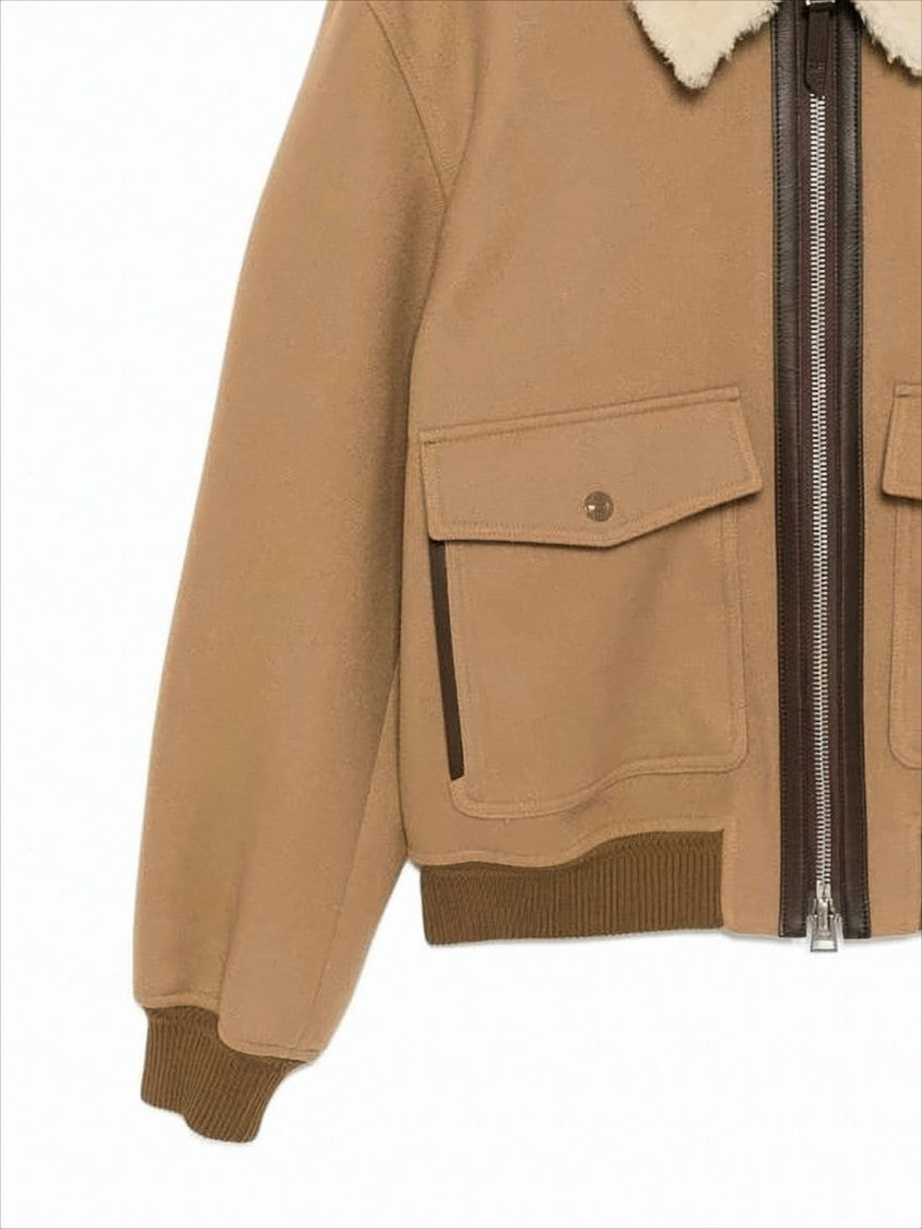 Tom Ford Cropped Wool Jacket With Plush Shearling Collar