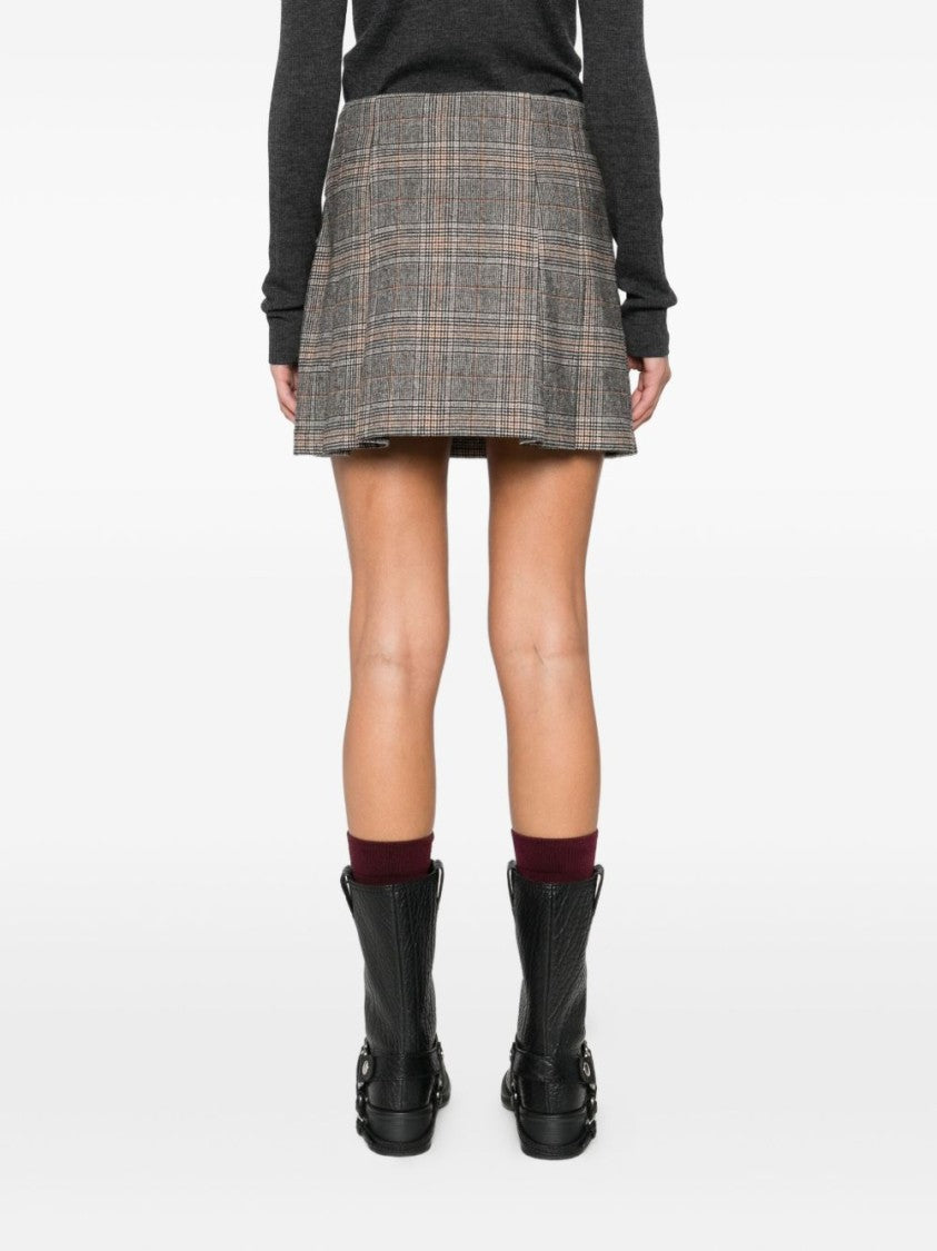Pinko Beige Plaid Pleated Mini Skirt