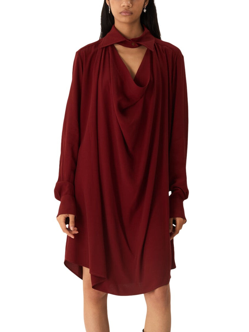Vivienne Westwood Burgundy Square Draped Cowl-Neck Mini Dress