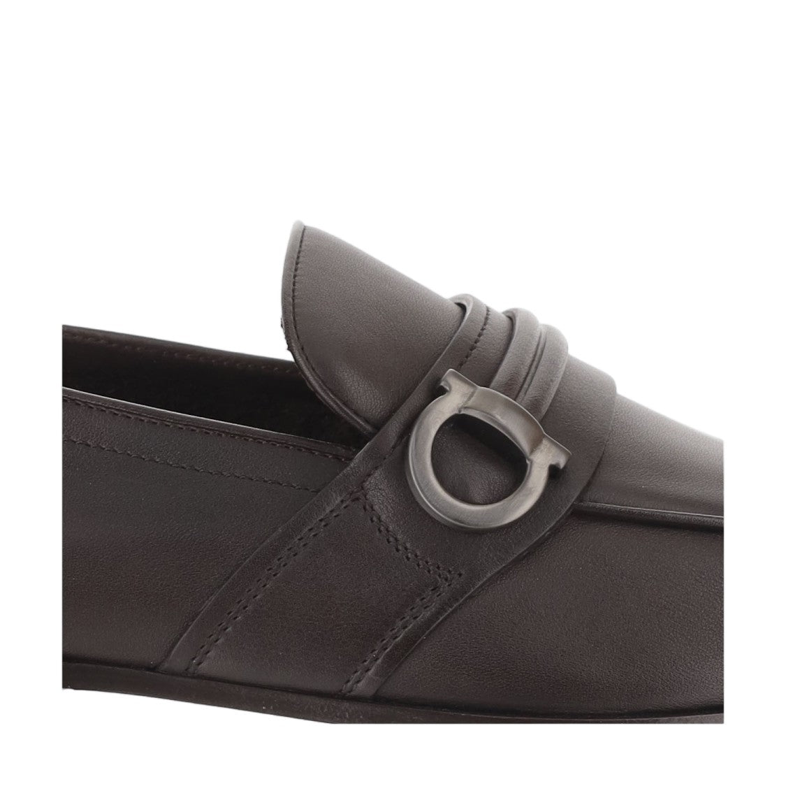 Salvatore Ferragamo Dark Brown Tubular Hook Detail Leather Loafers