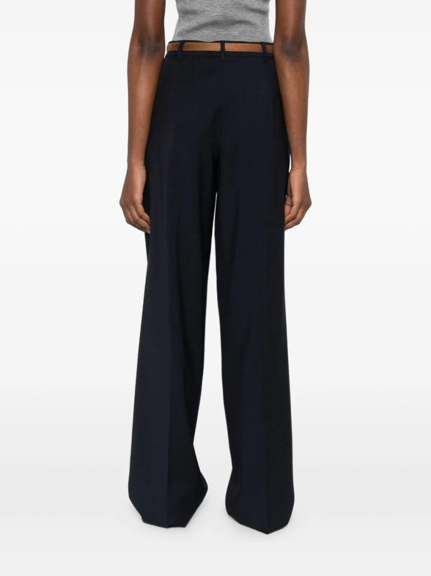 Max Mara Pleated High-Waist Wide-Leg Trousers With Slim Belt