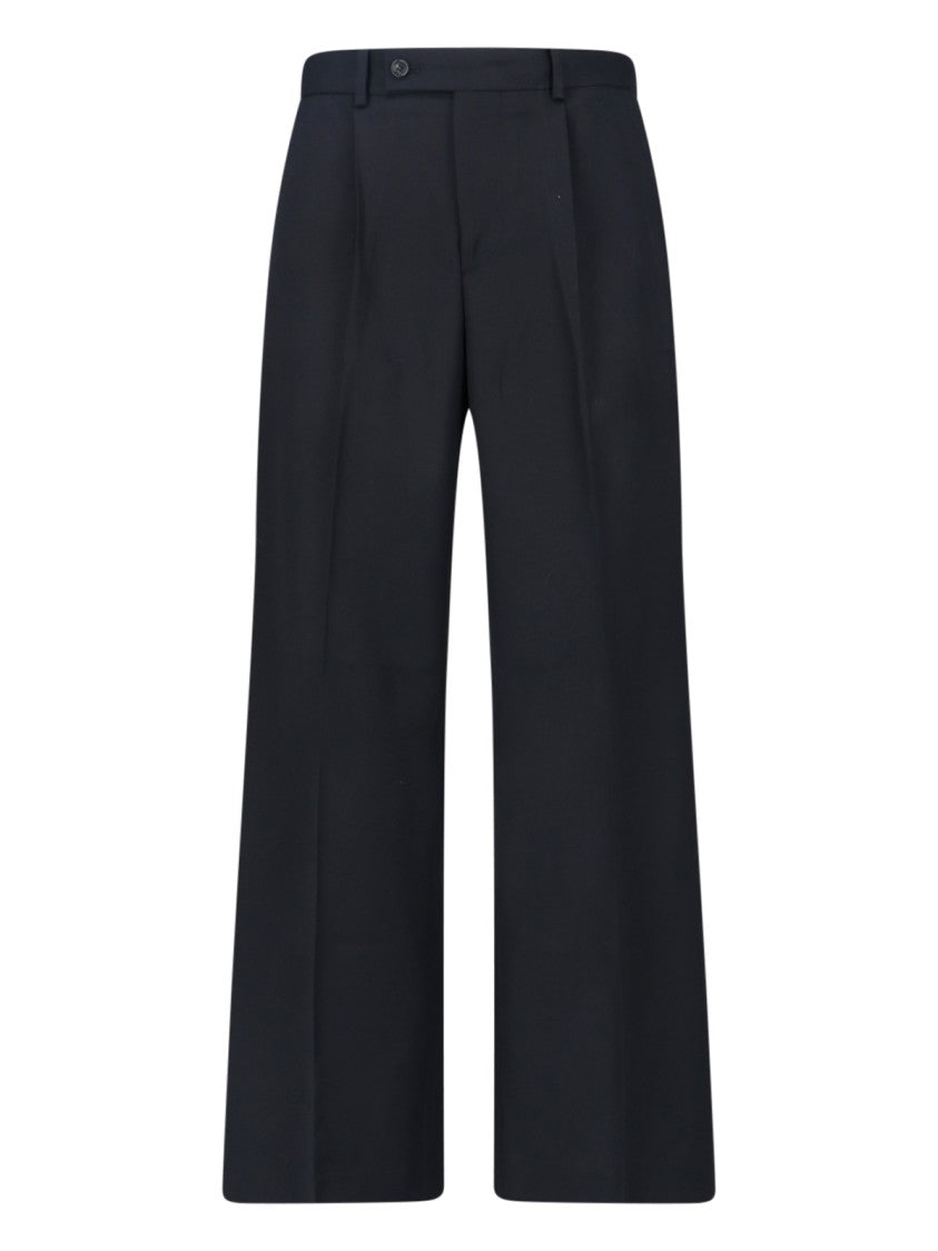 Tonywack Wide-Leg Black Wool Blend Trousers With Pleated Front